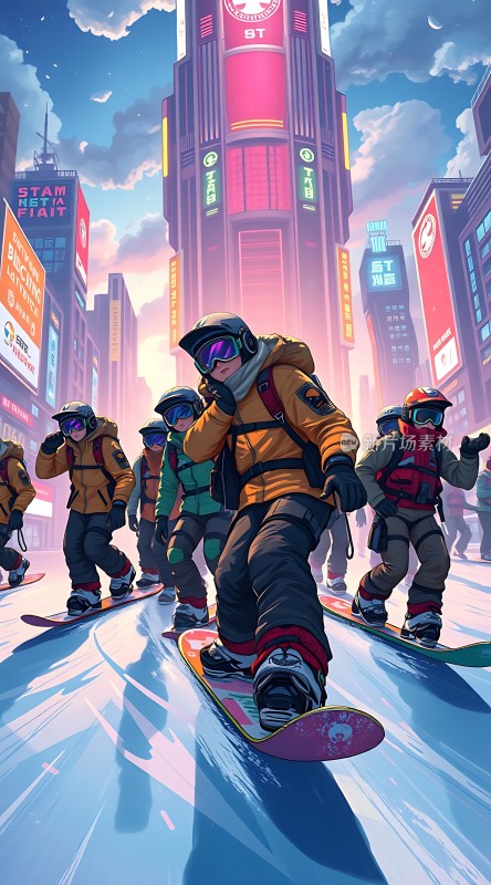 雪地城市滑板冒险