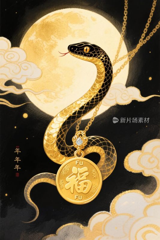 生肖蛇福字金币插画