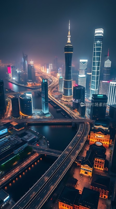 上海夜景黄浦江畔灯火辉煌