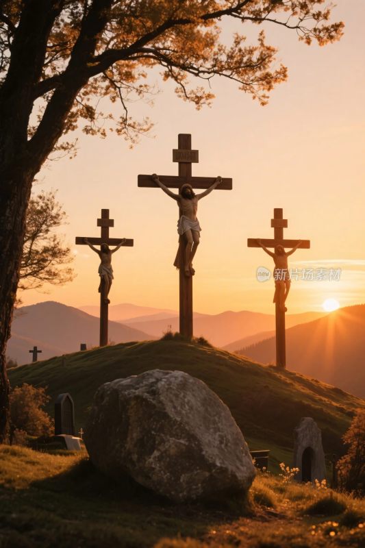 耶稣受难十字架风景图