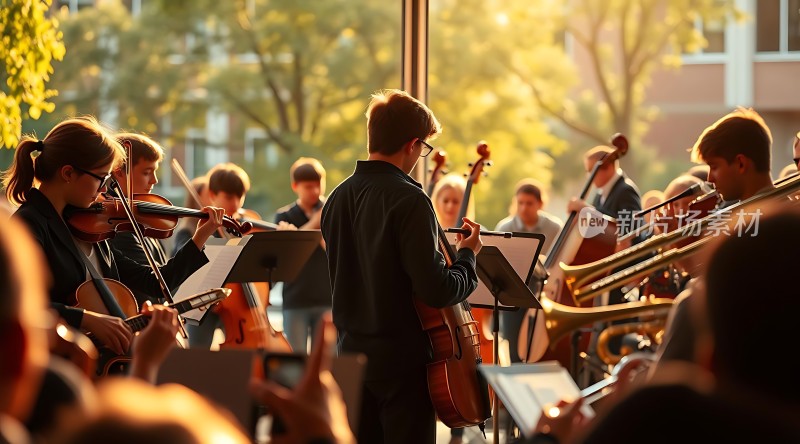 阳光下的交响乐团演奏