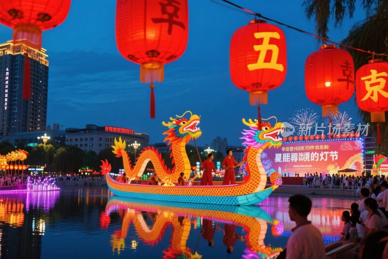 元宵节龙船灯笼夜景