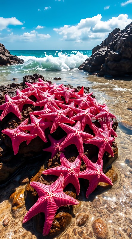 海边的粉色海星群