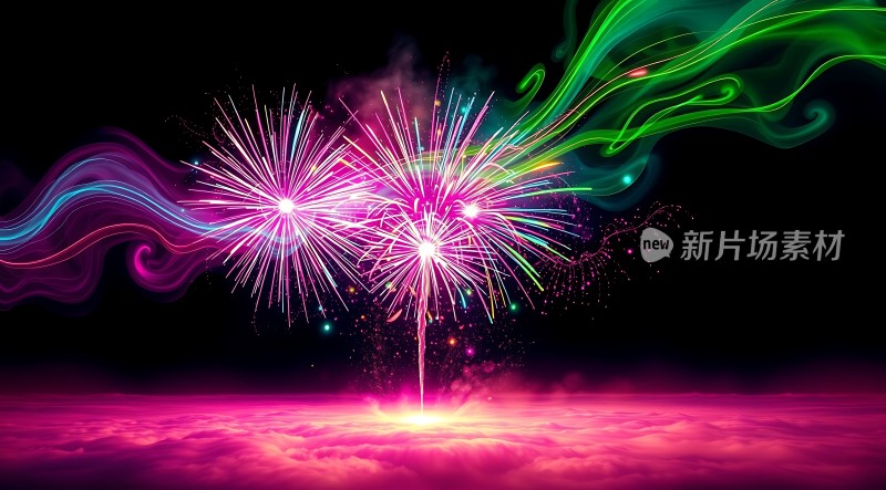 绚烂烟花绽放夜空色彩斑斓光芒四射