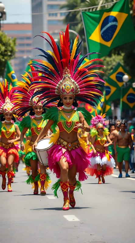 巴西狂欢节盛装舞者街头游行