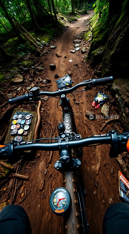 骑行者的视角穿越森林小径的冒险之旅