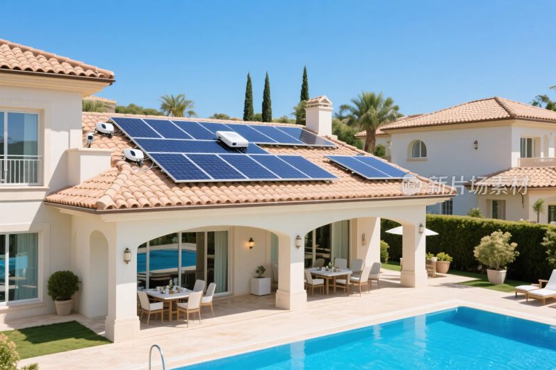 豪华别墅太阳能泳池场景