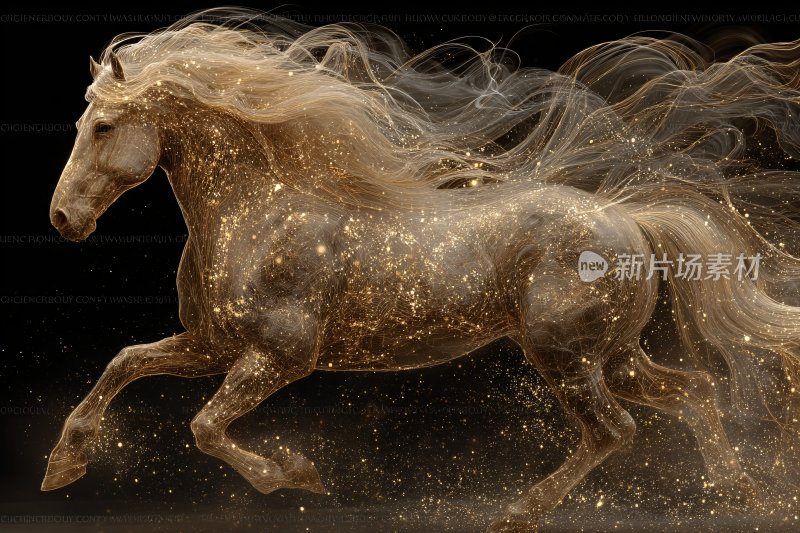 金色飘逸骏马奔跑插画