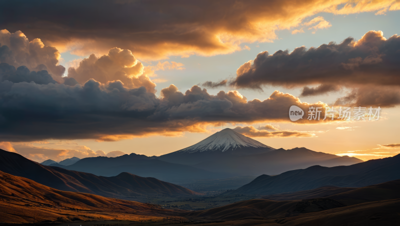 一座山峰被雪覆盖的山脉风景风光高清图片