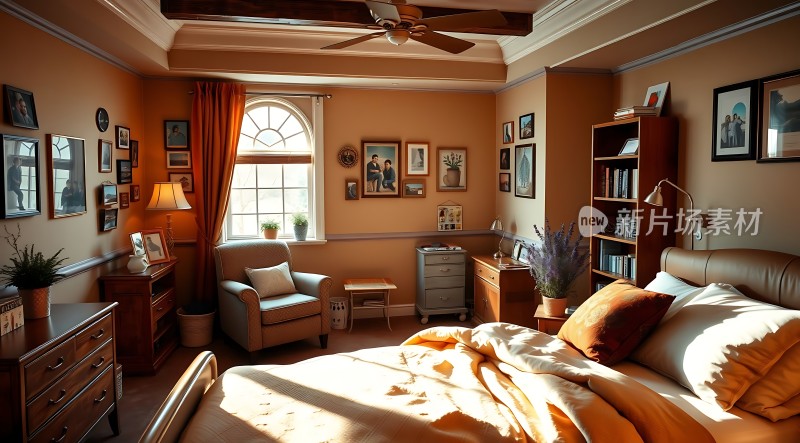 温馨卧室阳光洒落舒适床铺精美装饰