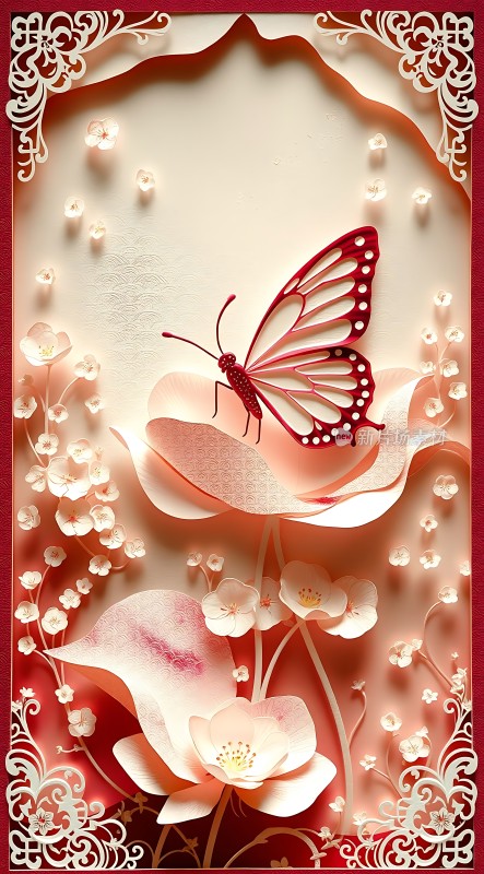 红蝶翩翩花间舞