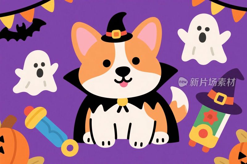 万圣节卡通柯基插画