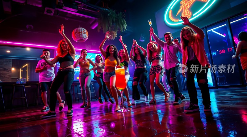 霓虹灯光下活力四射的派对时光