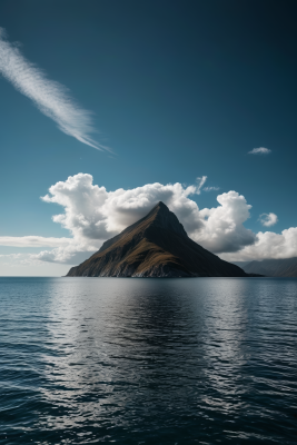 海洋中央的一座大高山清风景摄影图片