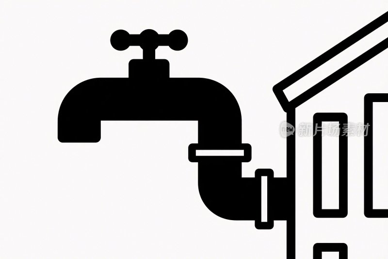 水龙头与房屋插画