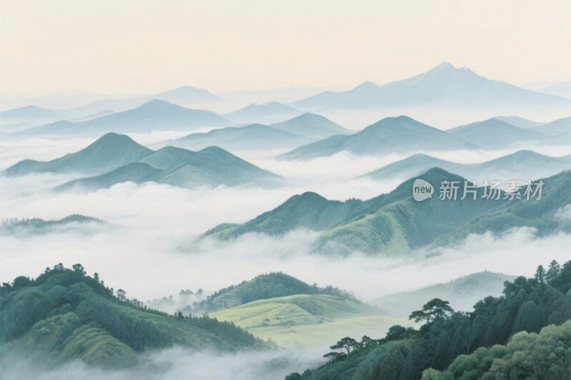 山水云雾风景插画