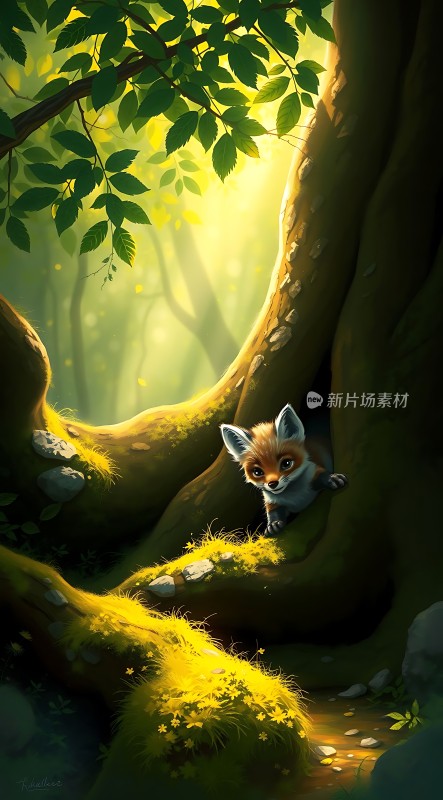 阳光下的森林小狐狸