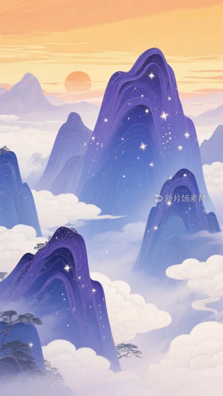 山水云雾风景插画