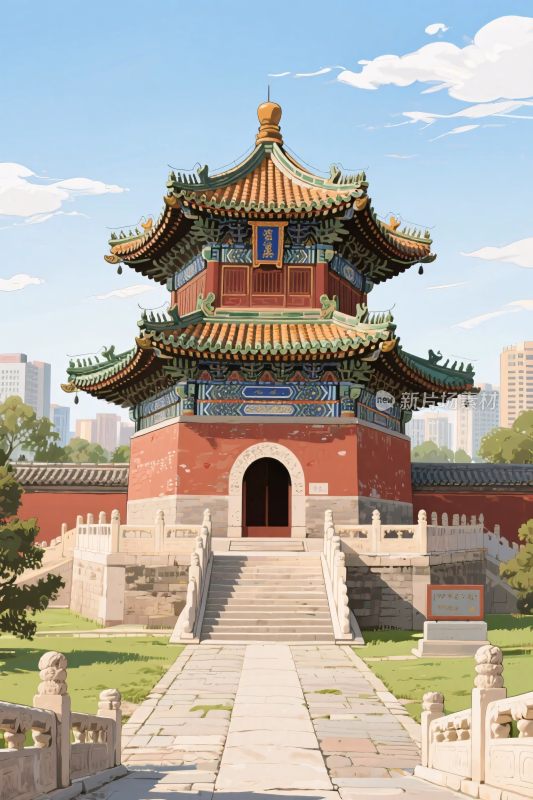 中式古建筑塔楼风景图