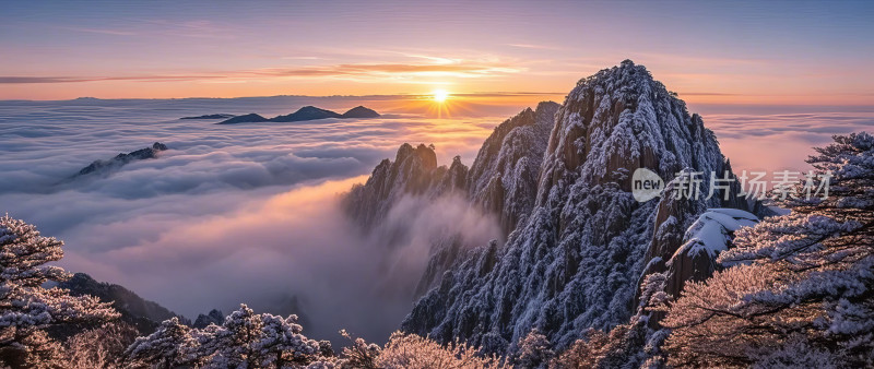 黄山风景区云海群峰晨曦日出自然奇观胜景