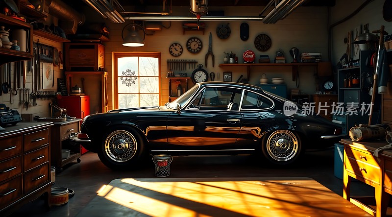 阳光下的车库经典跑车