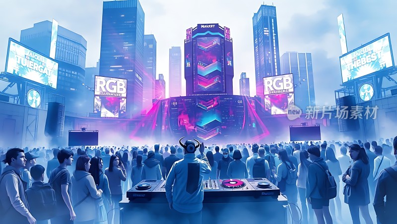 霓虹灯光下的电子音乐节现场