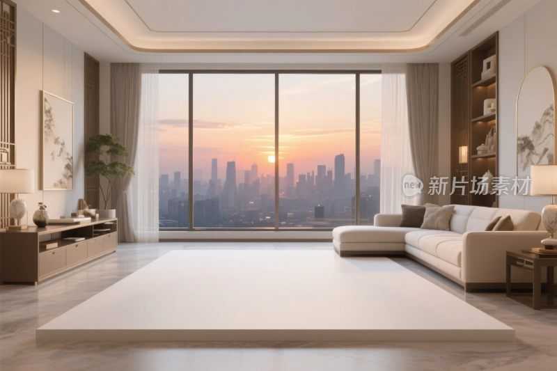 现代客厅日落景观图