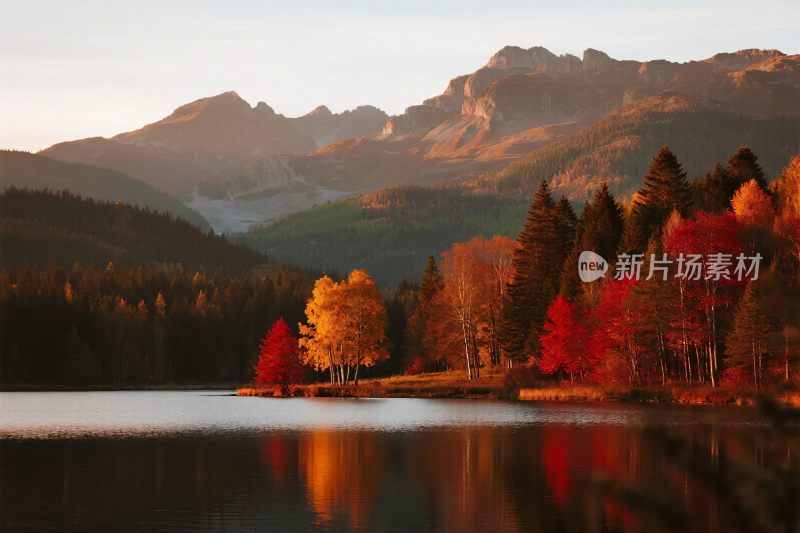 秋景山水湖景图
