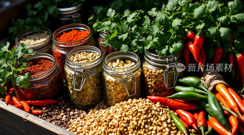 新片场素材 红椒香菜黄豆辣椒
