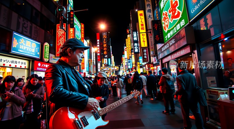 霓虹闪烁街头吉他手