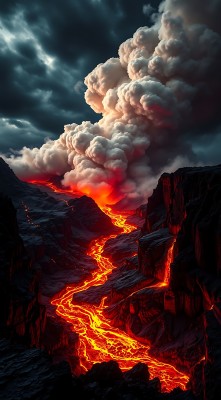 熔岩与云雾交织的自然奇观