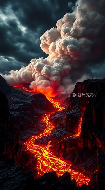 熔岩与云雾交织的自然奇观