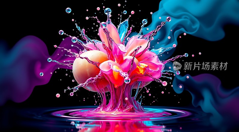 彩色液体绽放的艺术花朵