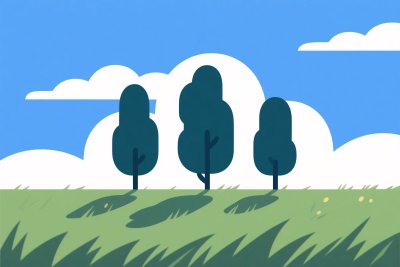 蓝天白云下的草地与树木 蓝天白云下的草地与树木