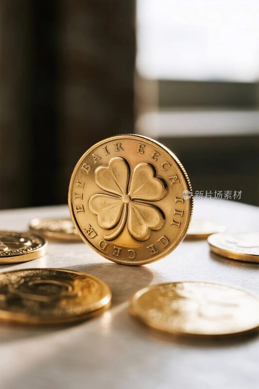 金色四叶草硬币特写