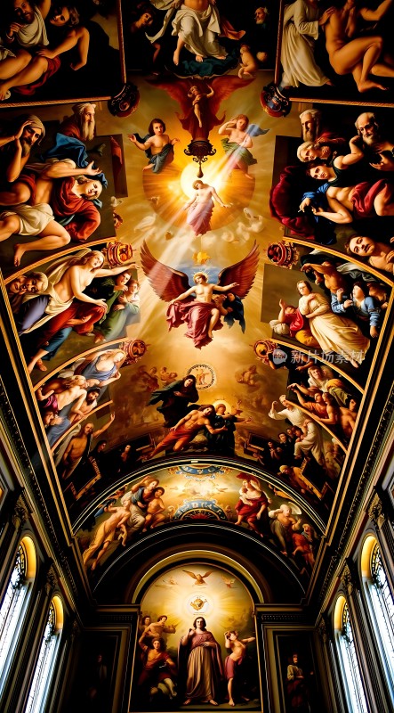 教堂穹顶壁画天使与圣人共舞