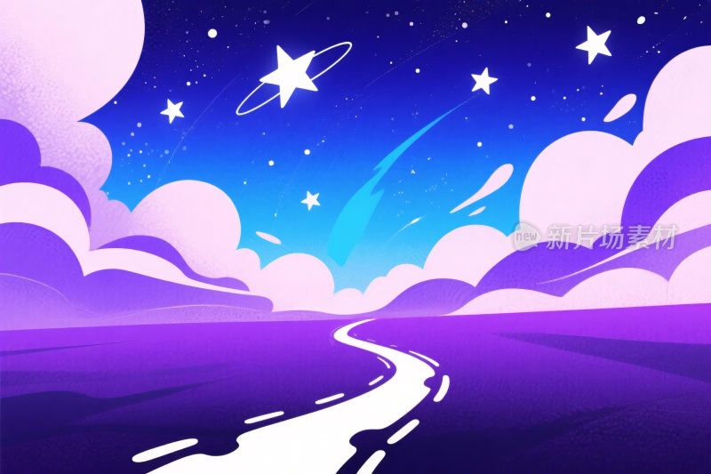 梦幻星空风景插画