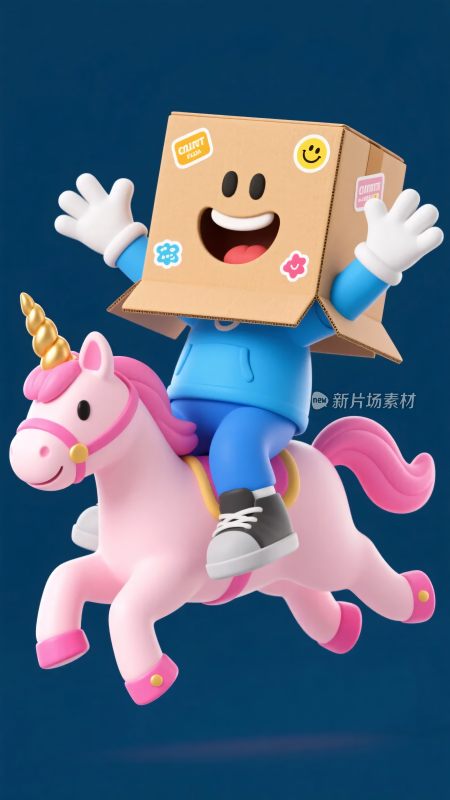 卡通人物骑独角兽欢乐形象