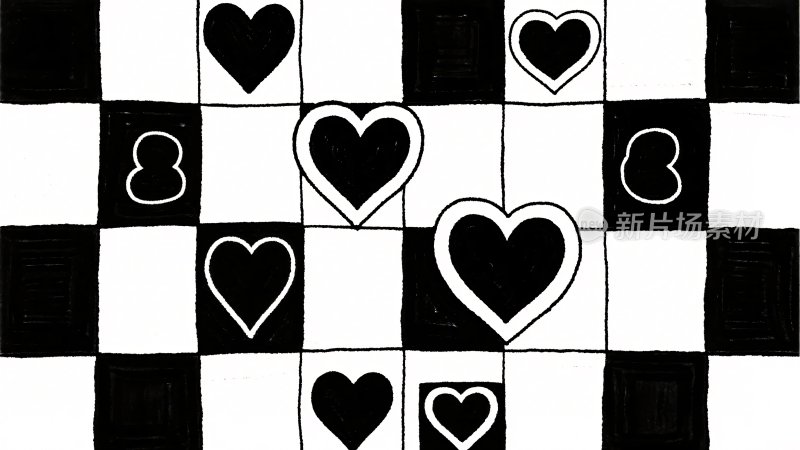 黑白方格爱心图案插画