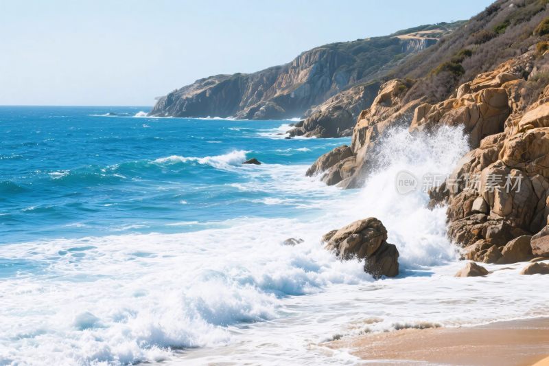海岸风景海浪岩石景
