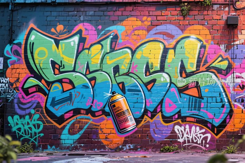 砖墙彩色涂鸦艺术