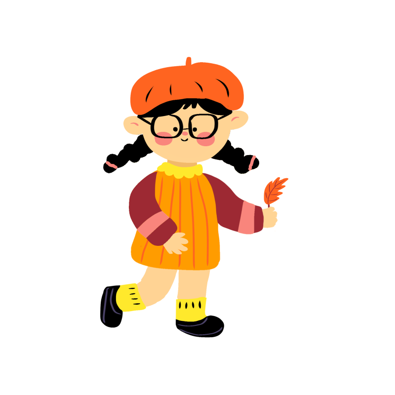 手持秋叶的可爱小女孩