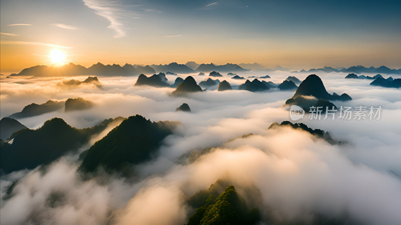 桂林山水照片山峰云海群山云雾缭绕自然风景