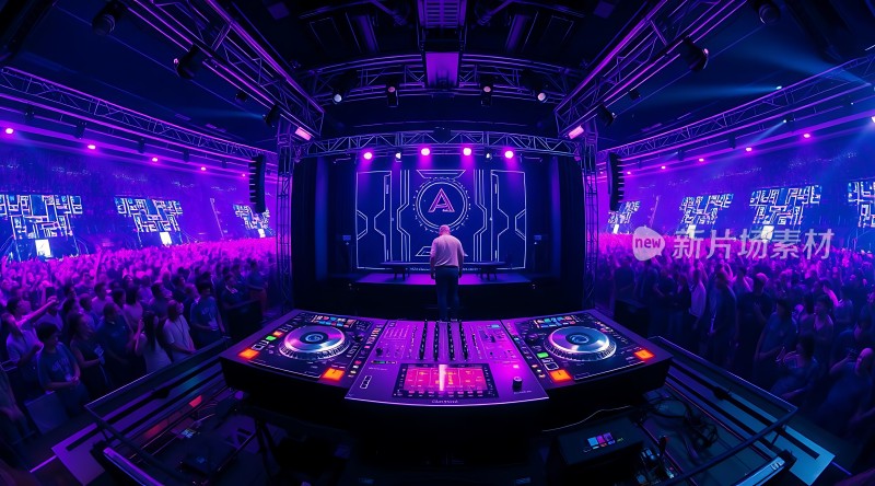 电音派对现场DJ台前观众热情高涨