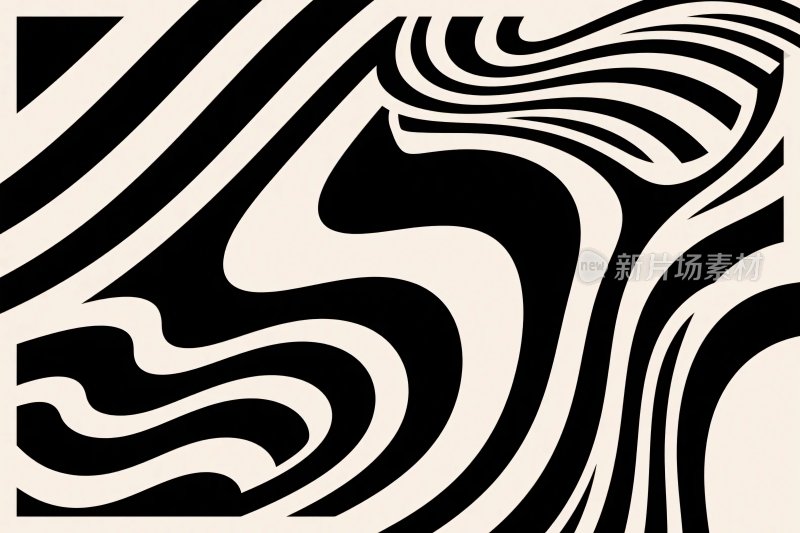 黑白波浪线条插画