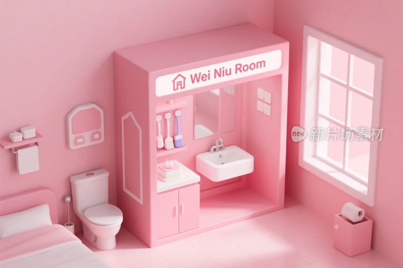 粉色儿童卫浴与卧室场景