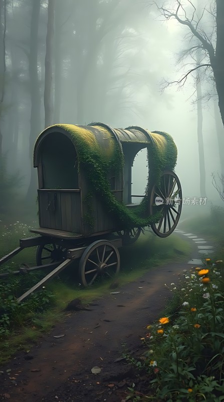 雾林秘境中的神秘马车
