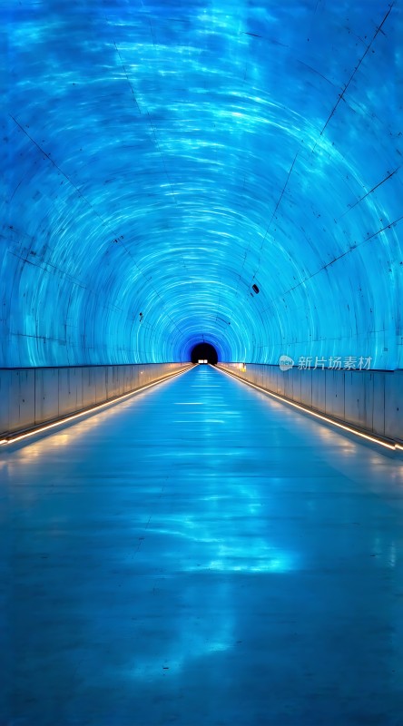 蓝色隧道光影交错神秘而深邃