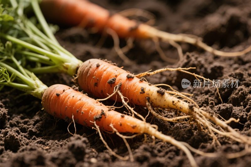 新鲜胡萝卜泥土特写