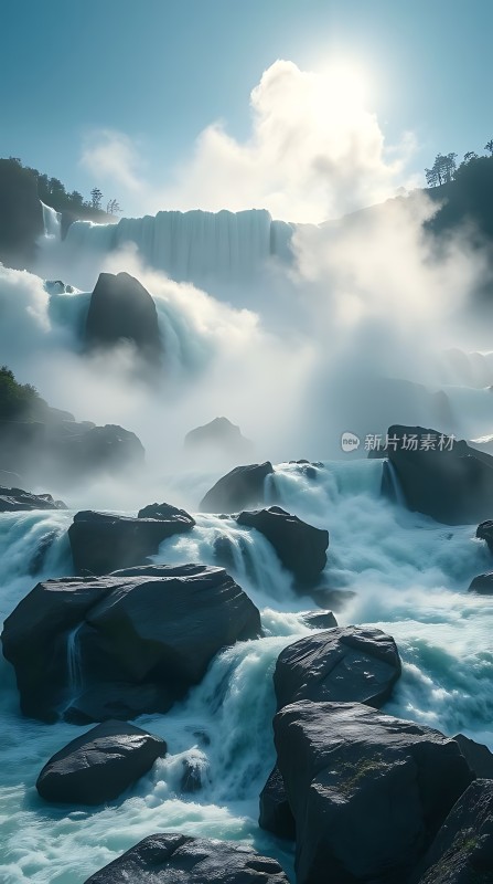 阳光下的瀑布群